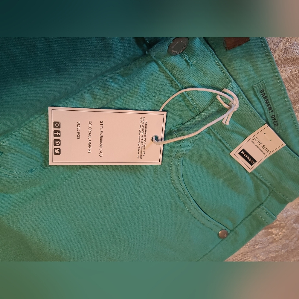 NWT Judy Blue Slim Fit, High Rise Aquamarine Women's Jeans Sz 9 - Picture 12 of 12